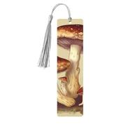Marque-page en bois avec pompons en bois à suspendre - Motif champignons comestibles - Fait à la main - Marque-pages en bois vintage - Marque-page de lecture pour homme et femme