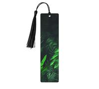 Marque-page en bois avec pompons en bois à suspendre - Plante tropicale verte de la jungle - Marque-pages vintage - Marque-pages de lecture pour homme et femme