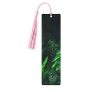 Marque-page en bois avec pompons en bois à suspendre - Plante tropicale verte de la jungle - Marque-pages vintage - Marque-pages de lecture pour homme et femme
