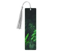 Marque-page en bois avec pompons en bois à suspendre - Plante tropicale verte de la jungle - Marque-pages vintage - Marque-pages de lecture pour homme et femme
