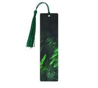 Marque-page en bois avec pompons en bois à suspendre - Plante tropicale verte de la jungle - Marque-pages vintage - Marque-pages de lecture pour homme et femme