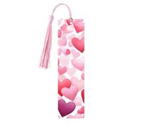 Marque-page en bois avec pompons en forme de cœurs roses pour homme et femme - Cadeau pour les amateurs de livres