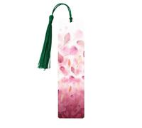 Marque-page en bois avec pompons en forme de pétales rouges. Décoration parfaite pour marque-pages