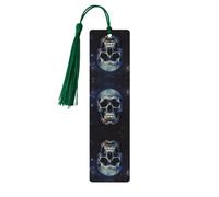 Marque-page en bois avec pompons en forme de tête de mort et d'étoiles naturelles pour livres, cadeau parfait pour homme et femme
