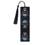 Marque-page en bois avec pompons en forme de tête de mort et d'étoiles naturelles pour livres, cadeau parfait pour homme et femme