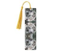 Marque-page en bois avec pompons en forme de tigre blanc, étiquettes artisanales naturelles, cadeau parfait pour les femmes et les hommes
