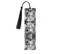 Marque-page en bois avec pompons en forme de tigre blanc, étiquettes artisanales naturelles, cadeau parfait pour les femmes et les hommes
