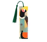 Marque-page en bois avec pompons, étiquette suspendue en bois, style art moderne du milieu du siècle, chat, marque-pages artisanaux fa