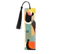 Marque-page en bois avec pompons, étiquette suspendue en bois, style art moderne du milieu du siècle, chat, marque-pages artisanaux fa