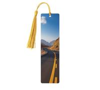 Marque-page en bois avec pompons, inscription « Freeway Highway Road in the Desert » - Étiquettes rectangulaires en bois naturel - Cadeaux pour homme et femme