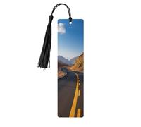 Marque-page en bois avec pompons, inscription « Freeway Highway Road in the Desert » - Étiquettes rectangulaires en bois naturel - Cadeaux pour homme et femme