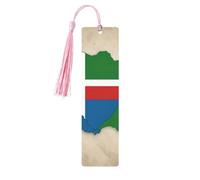 Marque-page en bois avec pompons, motif carte du drapeau de Sao Tomé-et-Principe naturel, étiquettes artisanales, cadeaux pour homme et femme
