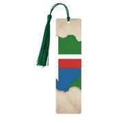 Marque-page en bois avec pompons, motif carte du drapeau de Sao Tomé-et-Principe naturel, étiquettes artisanales, cadeaux pour homme et femme