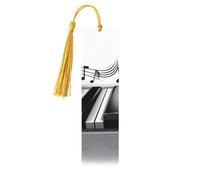 Marque-page en bois avec symbole de musique de piano avec pendentif en forme de pompon unique fait à la main - Marqueur de livre pour les amateurs de livres - Décoration idéale pour un cadeau