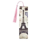 Marque-page en bois avec tour Eiffel de Paris - Marque-page vintage en bois à suspendre avec pompons - Marque-page mignon pour femme et homme - Amateurs de livres