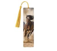 Marque-page en bois avec trois chevaux qui courent pour hommes et femmes, fait à la main avec pendentif en bois brut avec pampille, marque-pages cadeaux à suspendre pour les amateurs de livres