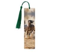 Marque-page en bois avec trois chevaux qui courent pour les amateurs de livres, fait à la main avec pompons colorés, marqueurs de page imprimés double face, accessoires de livre artistique, cadeau
