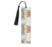 Marque-page en bois bleu avec fleurs zen avec étoiles de mer sur la plage avec pompons pour lire des livres à couverture rigide