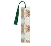 Marque-page en bois bleu avec fleurs zen avec étoiles de mer sur la plage avec pompons pour lire des livres à couverture rigide