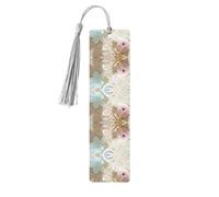 Marque-page en bois bleu avec fleurs zen avec étoiles de mer sur la plage avec pompons pour lire des livres à couverture rigide