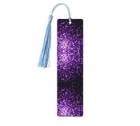 Marque-page en bois bleu ciel - Belle impression à paillettes violettes, décoration idéale pour les amateurs de livres, livres à couverture rigide, journaux, agendas et plus encore