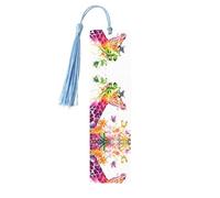 Marque-page en bois bleu ciel - Décoration imprimée girafes et papillons, parfait pour les livres, les journaux, les cahiers et les planificateurs