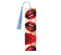 Marque-page en bois bleu ciel - Décoration imprimée lèvres rouges, parfait pour les livres, journaux, carnets et planificateurs