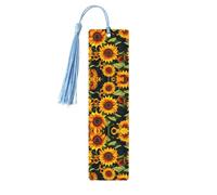 Marque-page en bois bleu ciel - Marque-page double face en forme de tournesol avec pompon pour livres, journaux, cahiers