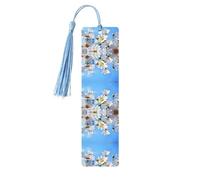 Marque-page en bois bleu ciel - Motif marguerite blanche sauvage double face pour livres, journaux, cahiers - Cadeau idéal