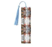 Marque-page en bois bleu ciel - Peinture à l'huile double face - Scène de rue de Paris Tour Eiffel - Impression complète pour livres, journaux, cahiers - Cadeau idéal