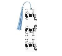 Marque-page en bois bleu ciel - Vache blanche et noire double face pleine impression pour livres, journaux, cahiers - Cadeau idéal