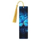 Marque-page en bois bleu en forme de papillon pour les amateurs de livres, fait à la main avec pompons colorés, marqueurs de page imprimés double face, accessoires de livre artistique, cadeau pour