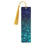 Marque-page en bois bleu sarcelle à paillettes pour les amateurs de livres, marque-page fait à la main avec pompons colorés imprimés double face, accessoires de livre artistique, cadeau pour homme et