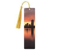Marque-page en bois Boston Charles River City Skyline coucher de soleil pour hommes, femmes, enseignants, cadeau vintage fait à la main, marque-pages pour lecture, marque-pages à suspendre, étiquettes