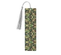 Marque-page en bois camouflage militaire vert avec pompons, étiquettes artisanales naturelles pour livres, cadeau parfait pour homme et femme