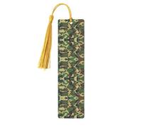 Marque-page en bois camouflage militaire vert avec pompons, étiquettes artisanales naturelles pour livres, cadeau parfait pour homme et femme