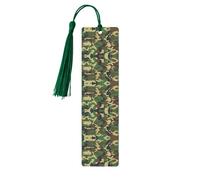 Marque-page en bois camouflage militaire vert avec pompons, étiquettes artisanales naturelles pour livres, cadeau parfait pour homme et femme