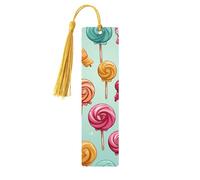 Marque-page en bois Candy and Lollipops pour hommes, femmes, enseignants, cadeau vintage fait à la main, marque-pages pour lecture, marque-pages à suspendre, étiquettes cadeaux, ornements en bois avec