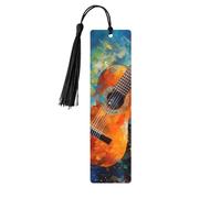 Marque-page en bois coloré avec pompon en forme de guitare aquarelle pour homme et femme, marque-page de lecture, cadeau pour les amateurs de livres