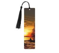 Marque-page en bois Coucher de soleil pour amateurs de livres et pompons Accessoires de lecture Club Party