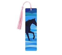 Marque-page en bois Cross The River on Horseback pour les amateurs de livres, marque-pages en bois à suspendre avec pompons colorés, étiquettes en bois, ornements, cadeau inhabituel pour homme et