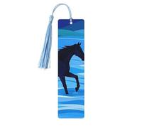 Marque-page en bois Cross The River on Horseback pour les amateurs de livres, marque-pages en bois à suspendre avec pompons colorés, étiquettes en bois, ornements, cadeau inhabituel pour homme et