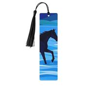 Marque-page en bois Cross The River on Horseback pour les amateurs de livres, marque-pages en bois à suspendre avec pompons colorés, étiquettes en bois, ornements, cadeau inhabituel pour homme et