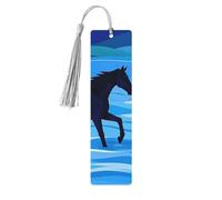 Marque-page en bois Cross The River on Horseback pour les amateurs de livres, marque-pages en bois à suspendre avec pompons colorés, étiquettes en bois, ornements, cadeau inhabituel pour homme et