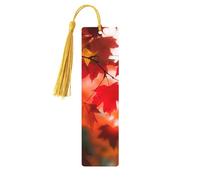 Marque-page en bois d'automne avec feuilles d'érable rouges pour hommes, femmes, enseignants, cadeau vintage fait à la main, marque-pages pour lecture, marque-pages à suspendre, étiquettes cadeaux