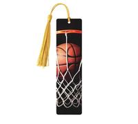 Marque-page en bois de basket-ball avec pendentif en forme de pompon unique fait à la main - Marqueur de livre pour les amateurs de livres - Ornement idéal pour un cadeau d'anniversaire
