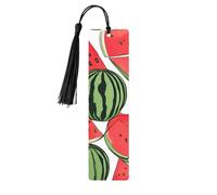 Marque-page en bois de pastèque rouge avec pompons, étiquettes rectangulaires en bois naturel, cadeaux pour homme et femme