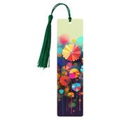 Marque-page en bois de style abstrait avec fleurs colorées pour les amateurs de livres, marque-pages en bois à suspendre avec pompons colorés, étiquettes cadeaux inhabituelles pour hommes et femmes