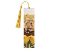 Marque-page en bois de tournesol en forme de hamster vintage à suspendre avec pompons - Marque-page mignon pour femme et homme - Pour amateurs de livres