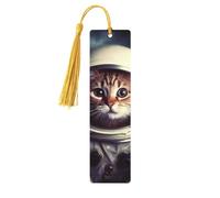 Marque-page en bois en forme de chat astronaute pour hommes, femmes, enseignants, cadeau vintage fait à la main, marque-pages pour lecture, marque-pages à suspendre, étiquettes cadeaux, ornements en